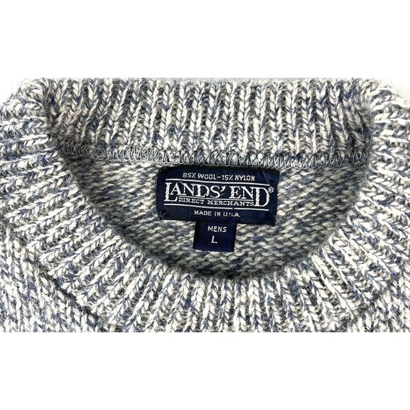 Vintage Lands End Sweater Mens L Slate Blue Wool Blend Crewneck Long Sleeve USA - Picture 5 of 5